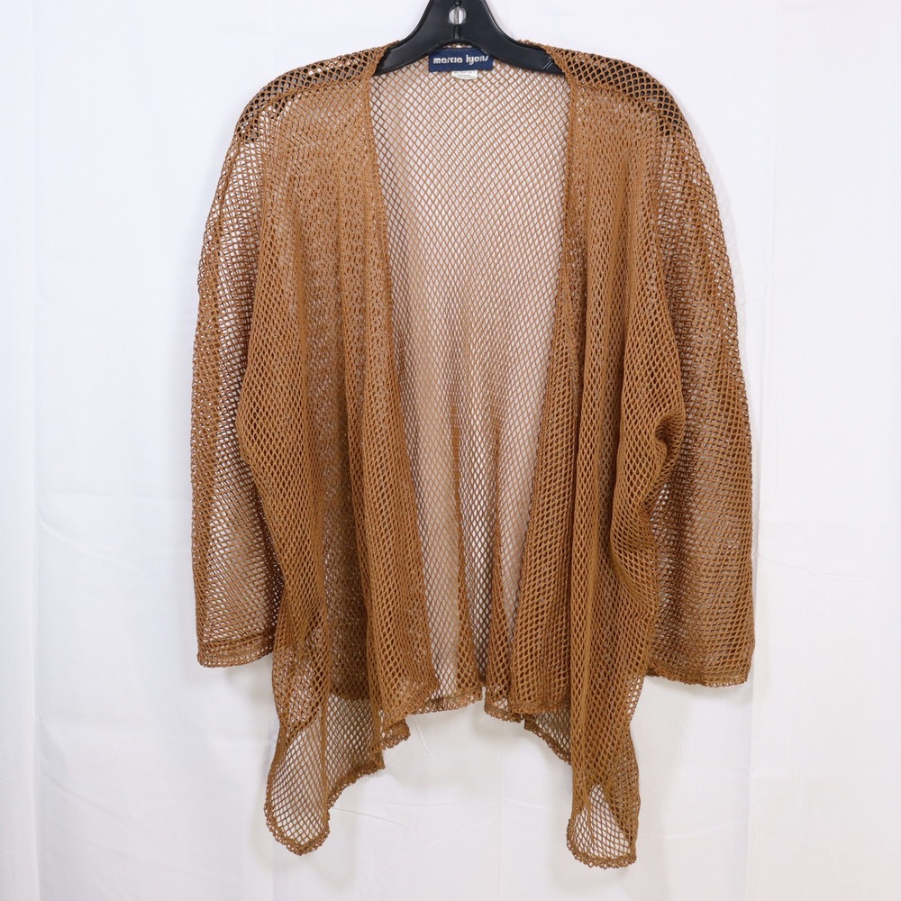 Marcia Lyons Mesh Cardigan OS Brown Womens Fishnet‎ Open Front Coverup